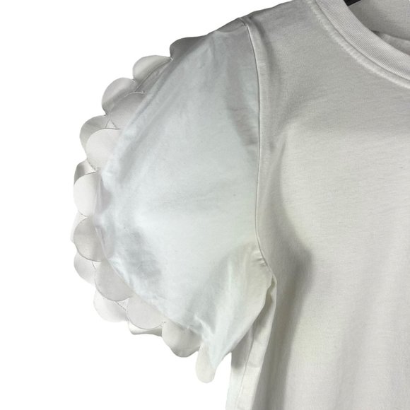 See by Chloe Cloud Dancer Scallop Sleeve T-Shirt 100% Cotton Top in White Size S - Picture 2 of 9